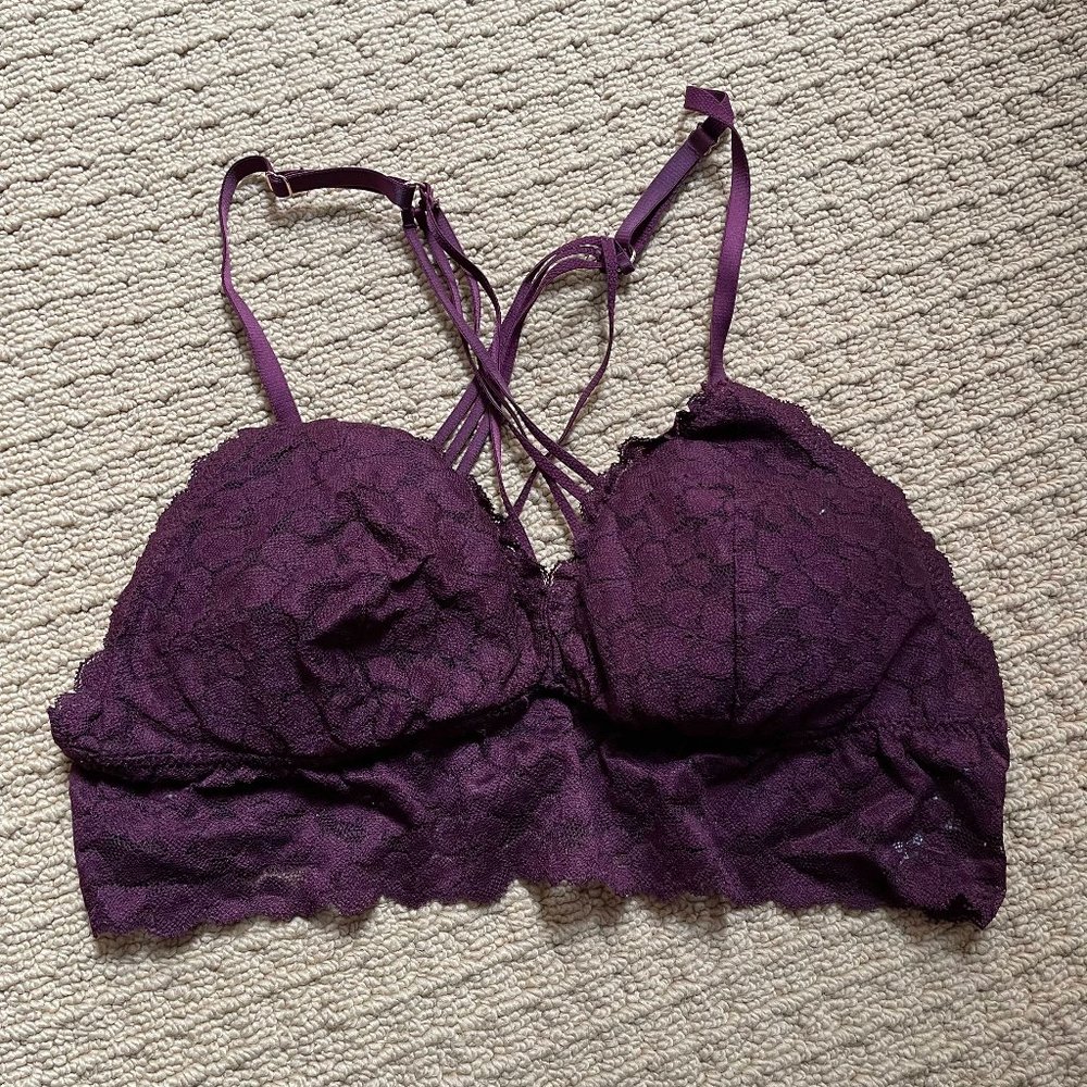 Aerie Crossback Maroon Lace Bralette Size Medium